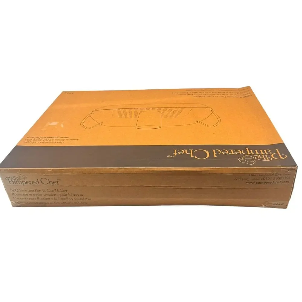 New PAMPERED CHEF BBQ ROASTING PAN AND CAN HOLDER # 2714 NIB NOS RETIRED